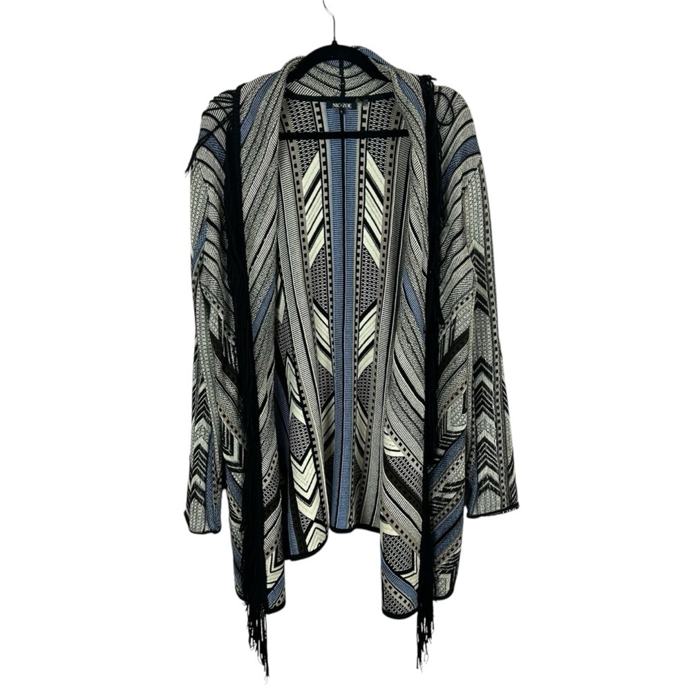 Nic+Zoe Multicoloured Striped Open Cardigan Long Sleeve with Fringe Size Large